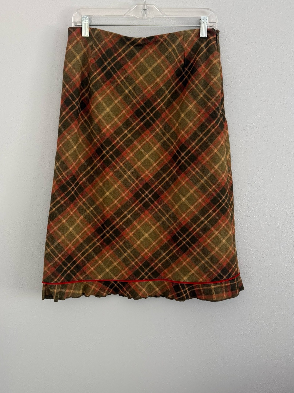 Plaid A-Line Skirt in Olive and Rust